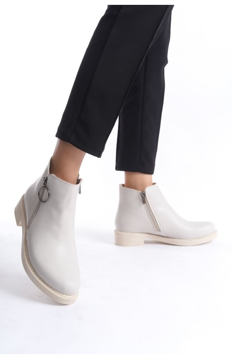 MARGARET Fermuarlı Ortopedik Taban Topuklu Kadın Bot  CKT - Krem