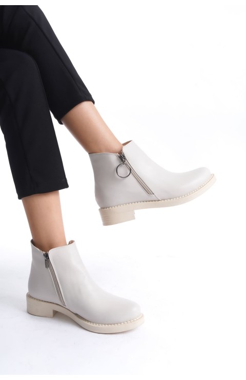 MARGARET Fermuarlı Ortopedik Taban Topuklu Kadın Bot  CKT - Krem