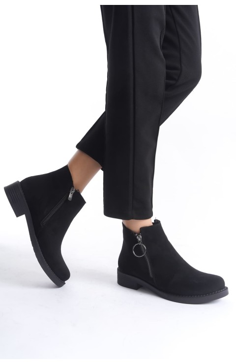 MARGARET Fermuarlı Ortopedik Taban Topuklu Süet Kadın Bot SST - Siyah