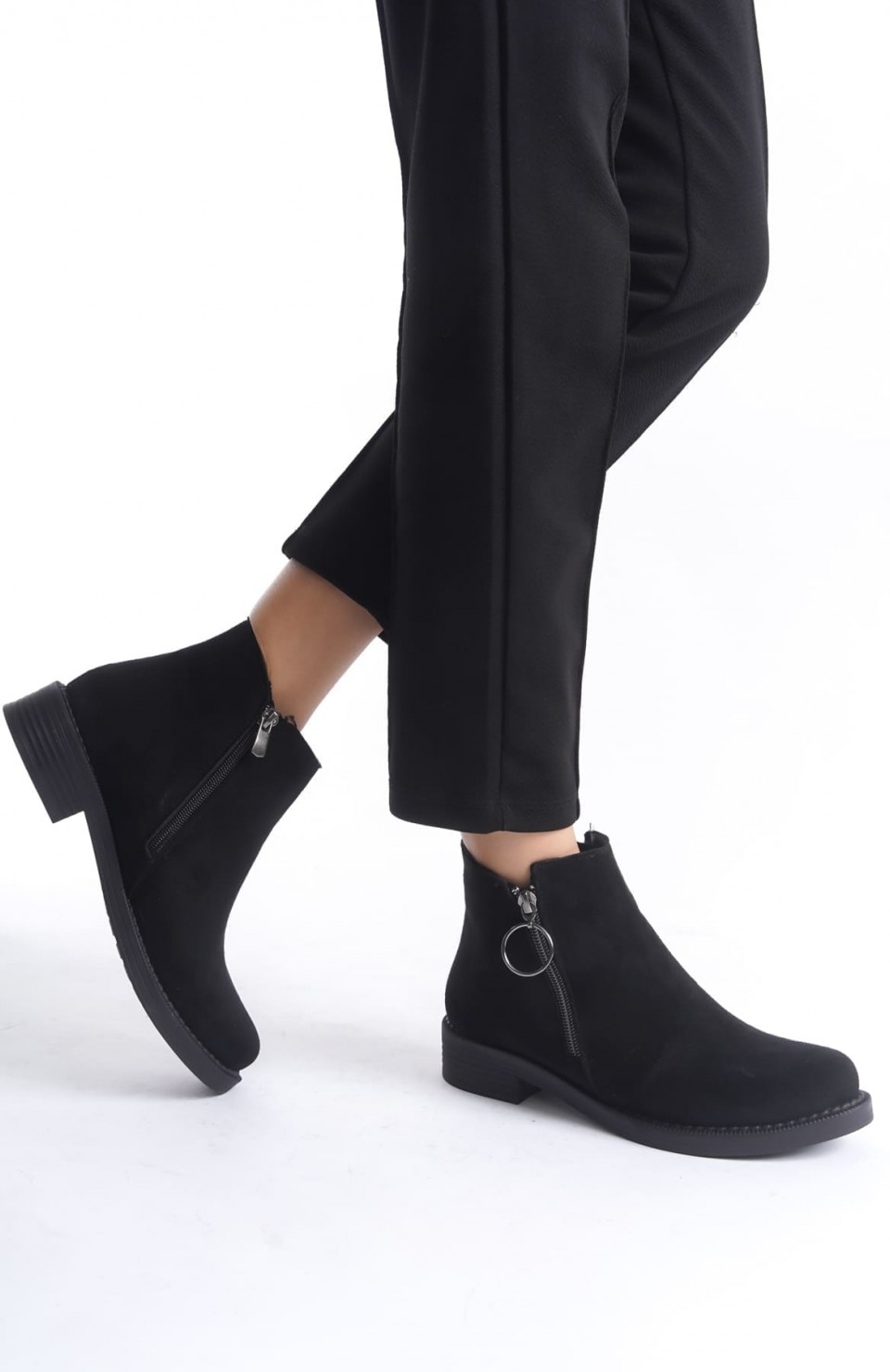 MARGARET Fermuarlı Ortopedik Taban Topuklu Süet Kadın Bot SST - Siyah Somersan Giyim | Kadın, Erkek ve Çocuk Moda