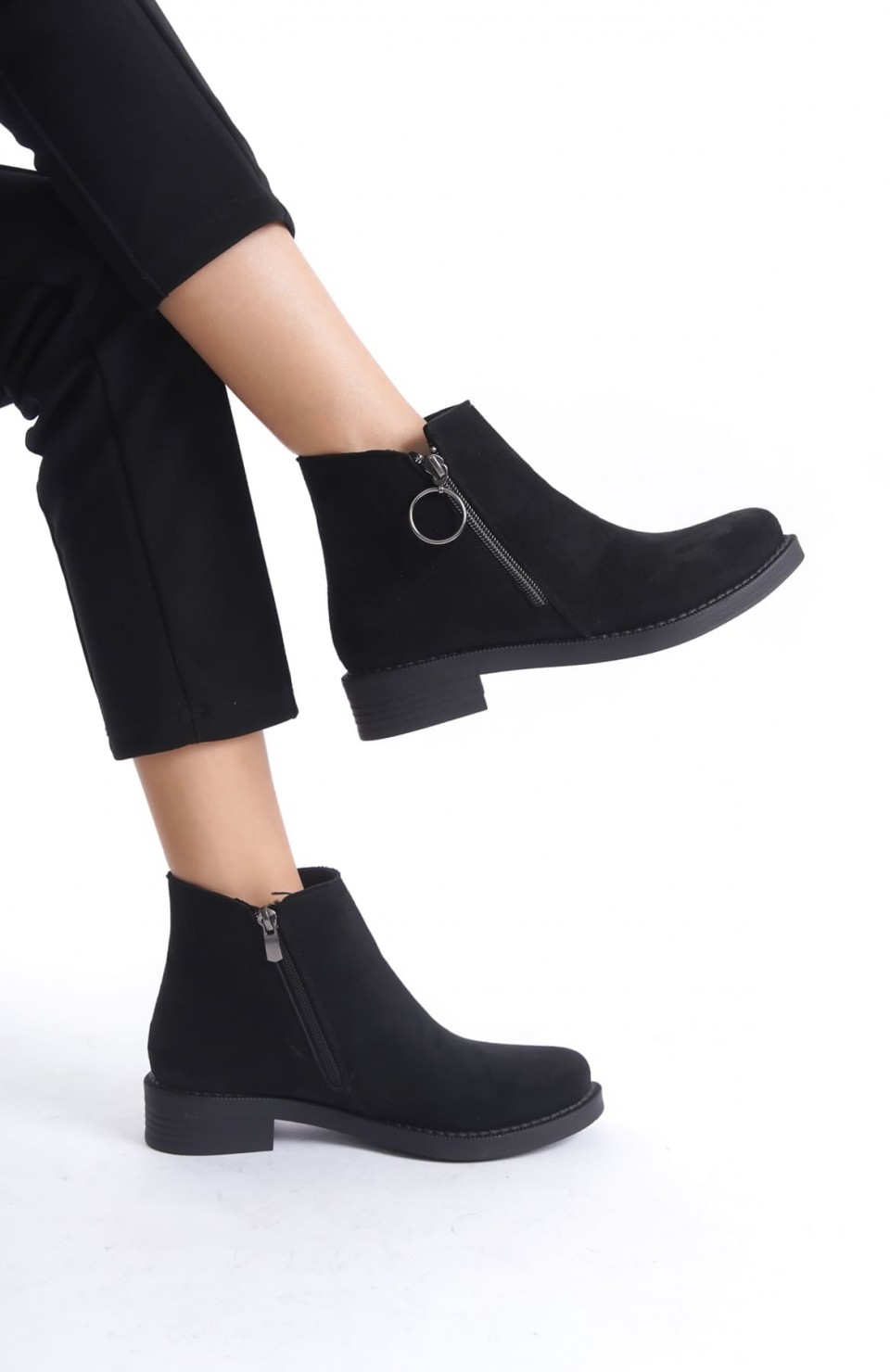 MARGARET Fermuarlı Ortopedik Taban Topuklu Süet Kadın Bot SST - Siyah Somersan Giyim | Kadın, Erkek ve Çocuk Moda