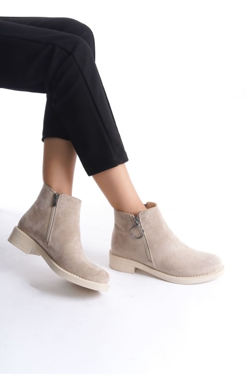 MARGARET Fermuarlı Ortopedik Taban Topuklu Süet Kadın Bot  STT - Ten