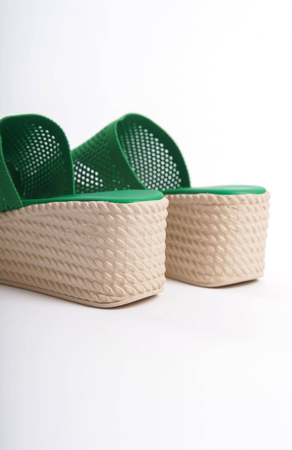 MARLA Dolgu Topuklu Ortopedik Taban Hasır Görünümlü Triko Kadın Terlik  TKT - Yeşil Somersan Giyim | Kadın, Erkek ve Çocuk Moda