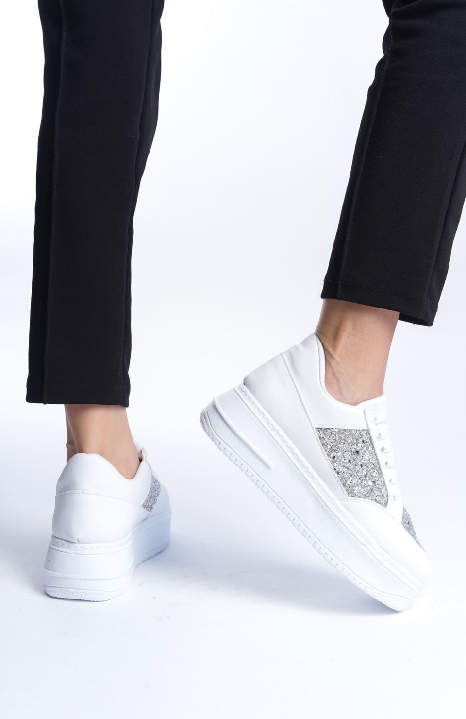 MIPA Bağcıklı Ortopedik Taban Simli Kadın Sneaker Spor Ayakkabı  CBT - Beyaz Somersan Giyim | Kadın, Erkek ve Çocuk Moda