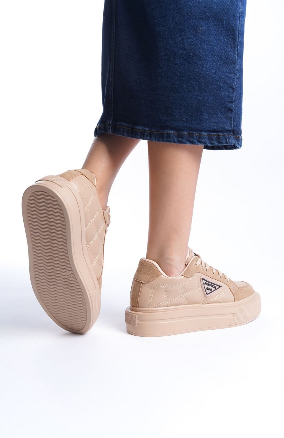 PRAG Bağcıklı Ortopedik Taban Desenli Kadın Sneaker Spor Ayakkabı CTT - Ten Somersan Giyim | Kadın, Erkek ve Çocuk Moda