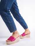 REINA Dolgu Topuklu Ortopedik Taban Hasır Görünümlü Kadın Terlik CKT - Fuşya Somersan Giyim | Kadın, Erkek ve Çocuk Moda