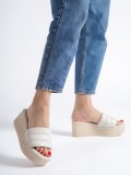 REINA Dolgu Topuklu Ortopedik Taban Hasır Görünümlü Kadın Terlik CKT - Krem Somersan Giyim | Kadın, Erkek ve Çocuk Moda