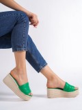 REINA Dolgu Topuklu Ortopedik Taban Hasır Görünümlü Kadın Terlik CKT - Yeşil Somersan Giyim | Kadın, Erkek ve Çocuk Moda