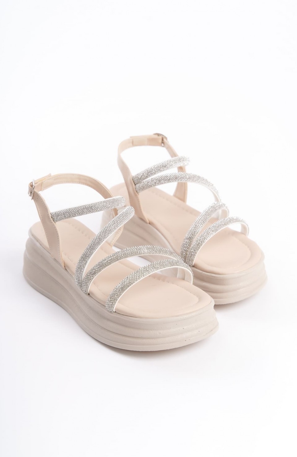 RILEY İnce Tokalı Taşlı Şeritli Ortopedik Taban Kadın Sandalet  CKT - Krem Somersan Giyim | Kadın, Erkek ve Çocuk Moda