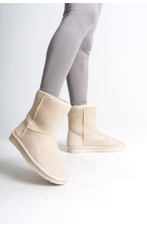 SELINA Bağcıksız Düz Taban İçi Kürklü Süet Kadın Bot  SKT - Krem