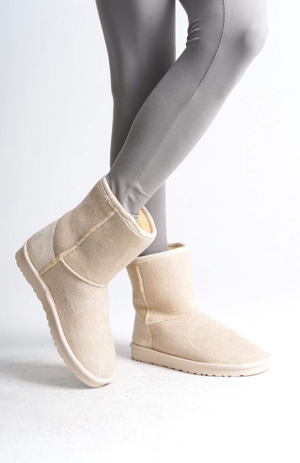 SELINA Bağcıksız Düz Taban İçi Kürklü Süet Kadın Bot  SKT - Krem Somersan Giyim | Kadın, Erkek ve Çocuk Moda