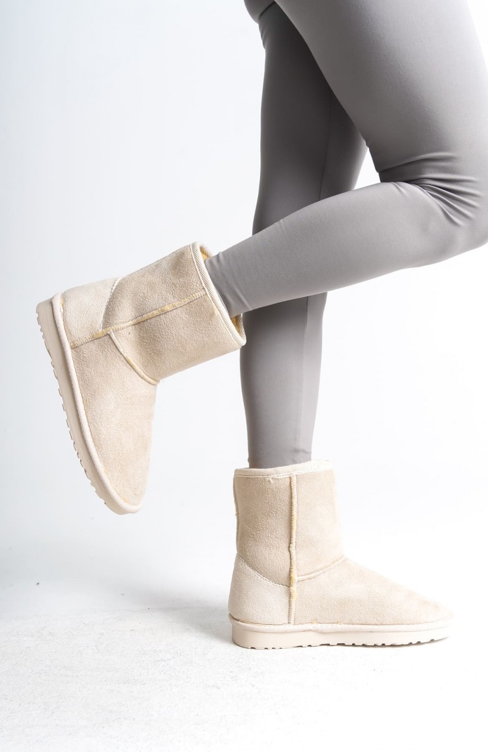 SELINA Bağcıksız Düz Taban İçi Kürklü Süet Kadın Bot  SKT - Krem Somersan Giyim | Kadın, Erkek ve Çocuk Moda