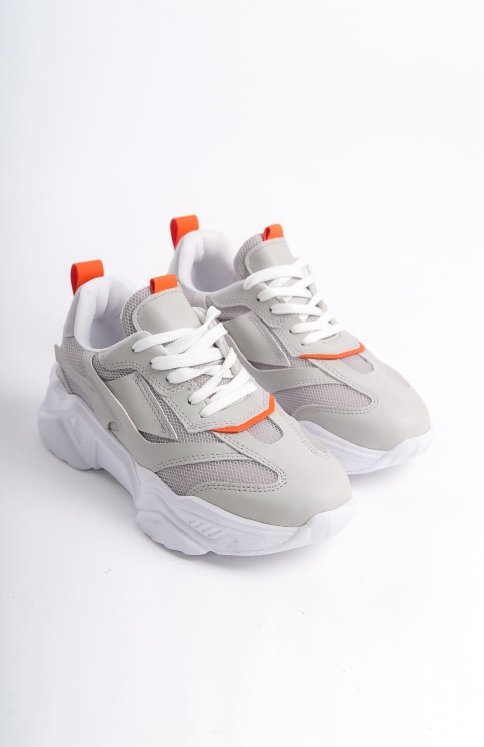 TOKYO Bağcıklı Ortopedik Taban Triko Detaylı Kadın Spor Ayakkabı  TBT - Gri/Turuncu Somersan Giyim | Kadın, Erkek ve Çocuk Moda