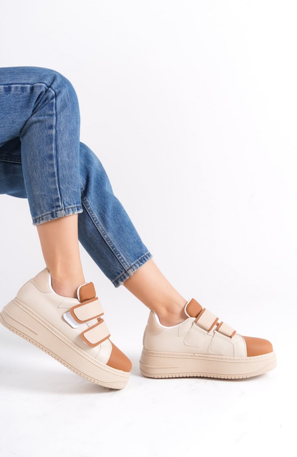 VALENCIA Bağcıksız Cırt Cırtlı Ortopedik Taban Kadın Sneaker Spor Ayakkabı CTT - Ten/Kahve Somersan Giyim | Kadın, Erkek ve Çocuk Moda