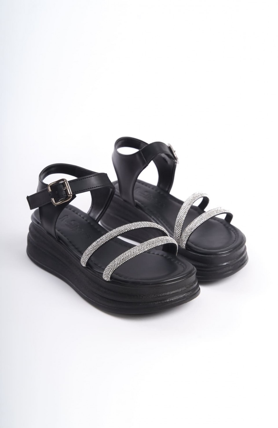 ZLOHE Kalın Tokalı Taşlı Şeritli Ortopedik Taban Kadın Sandalet  CST - Siyah Somersan Giyim | Kadın, Erkek ve Çocuk Moda