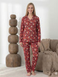 Boyraz 0350 Kadın Süet Patlı Uzun Kol Pijama Takımı