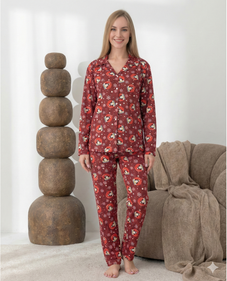 Boyraz 0350 Kadın Süet Patlı Uzun Kol Pijama Takımı