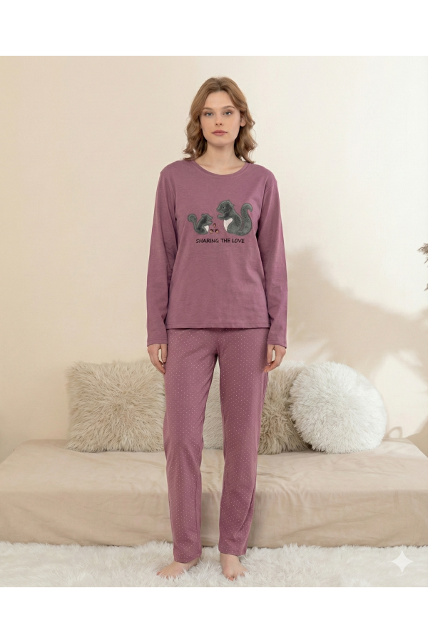 Boyraz 0364 Kadın Penye Uzun Kol Pijama Takımı