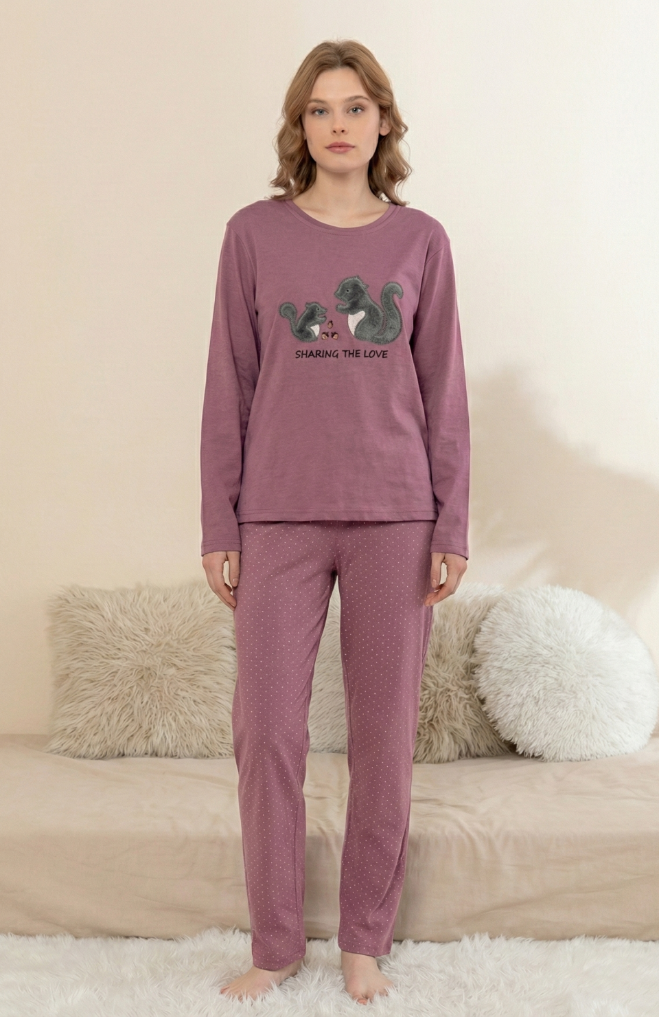 Boyraz 0364 Kadın Penye Uzun Kol Pijama Takımı