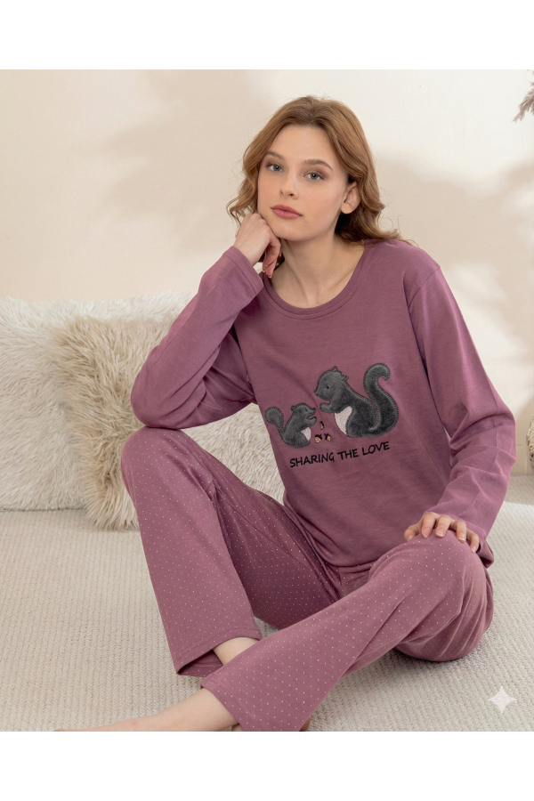 Boyraz 0364 Kadın Penye Uzun Kol Pijama Takımı