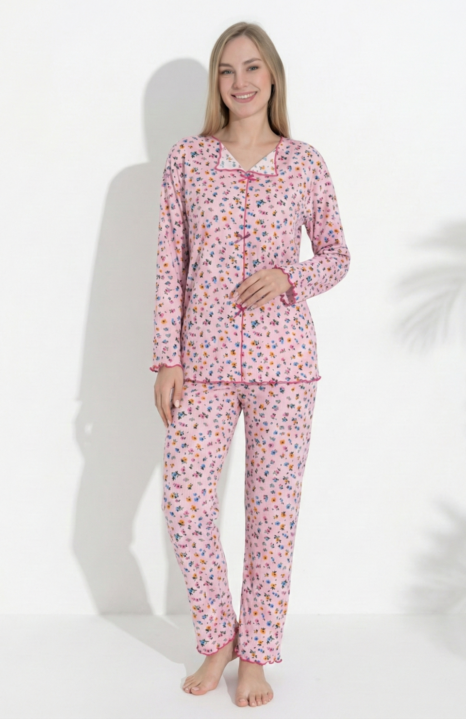 Boyraz 0367 Kadın Raporlu Uzun Kol Pijama Takımı