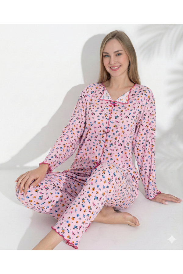 Boyraz 0367 Kadın Raporlu Uzun Kol Pijama Takımı