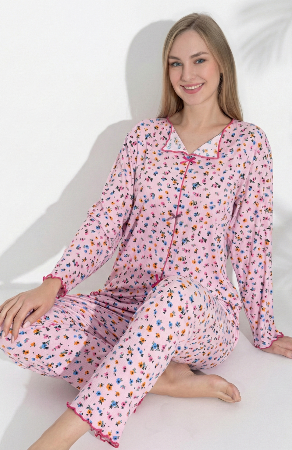 Boyraz 0367 Kadın Raporlu Uzun Kol Pijama Takımı