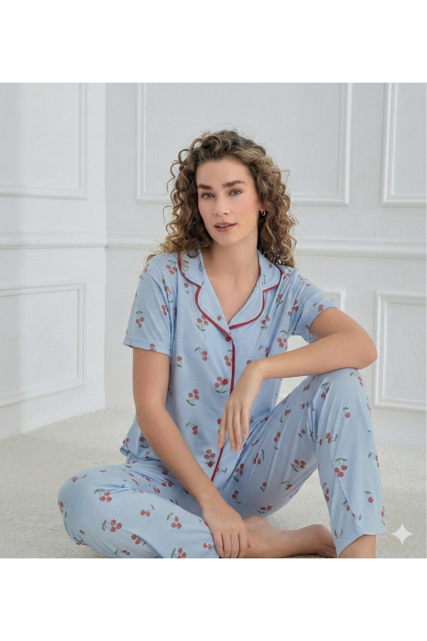 Mihra 90141 Kadın Boydan Düğmeli Pijama Takımı