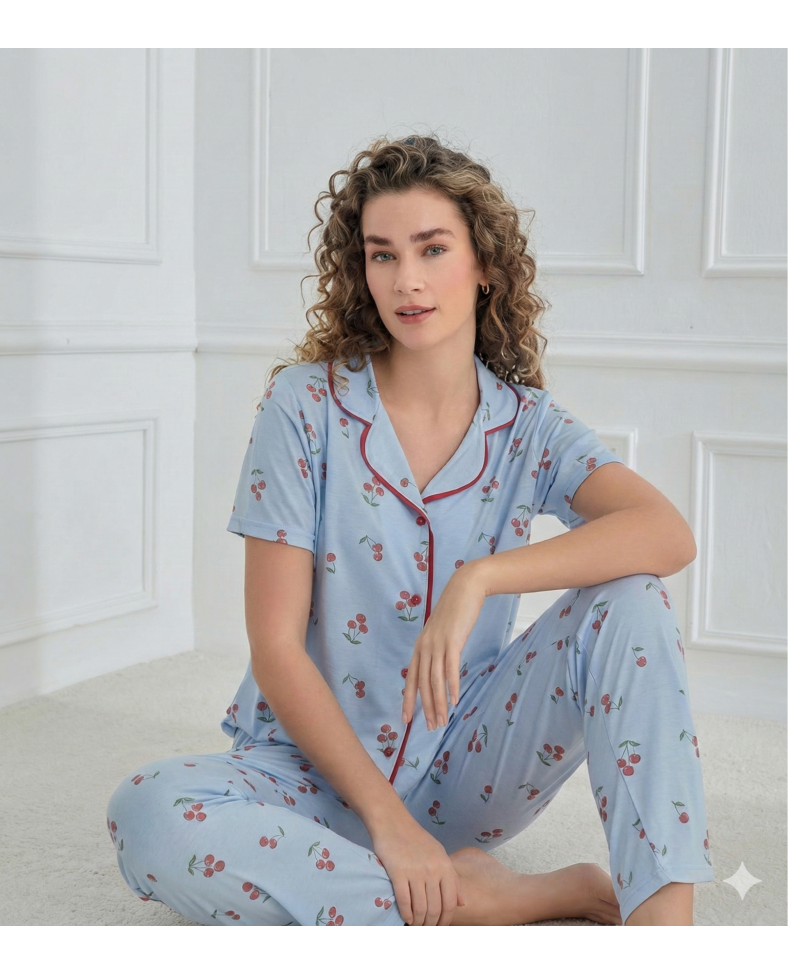 Mihra 90141 Kadın Boydan Düğmeli Pijama Takımı Somersan Giyim | Kadın, Erkek ve Çocuk Moda