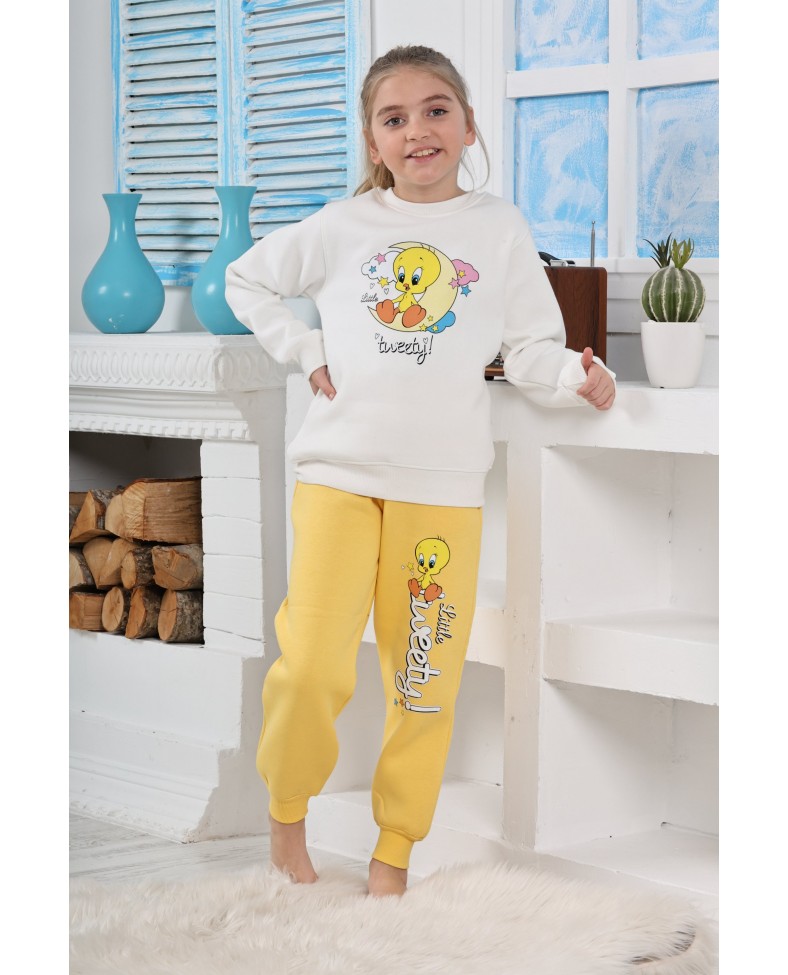 Kapitex 6181 Kız Çocuk Twety Baskılı Uzun Kol Pijama Takımı