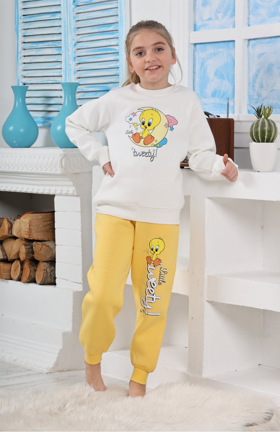 Kapitex 6181 Kız Çocuk Twety Baskılı Uzun Kol Pijama Takımı