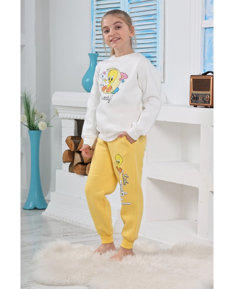 Kapitex 6181 Kız Çocuk Twety Baskılı Uzun Kol Pijama Takımı