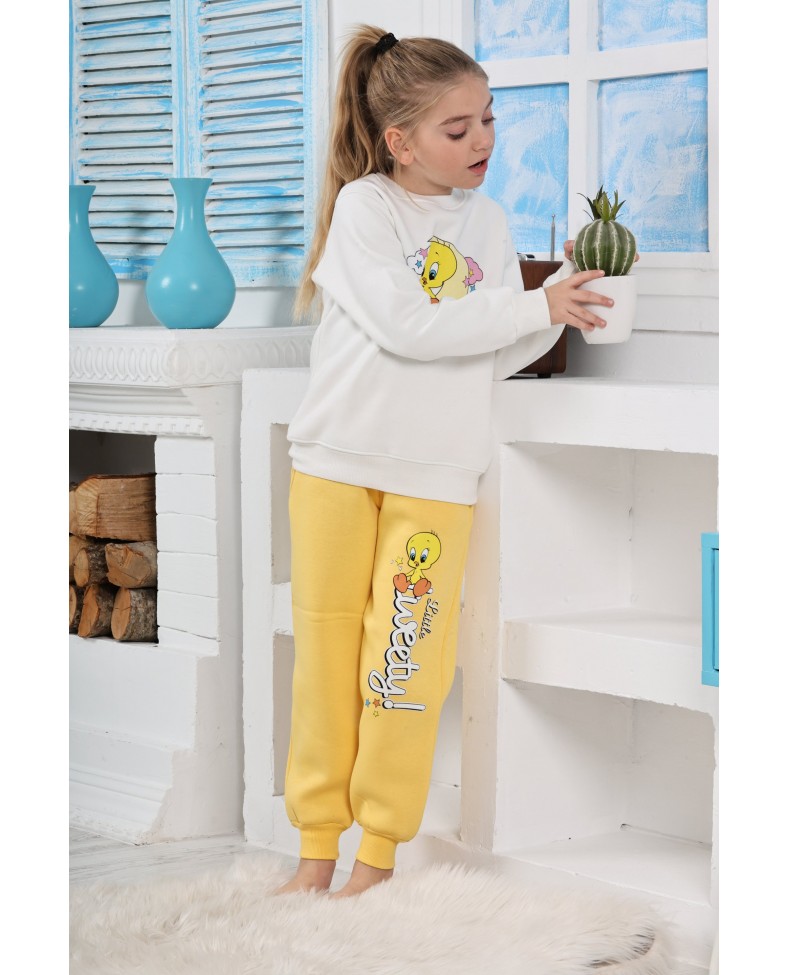 Kapitex 6181 Kız Çocuk Twety Baskılı Uzun Kol Pijama Takımı