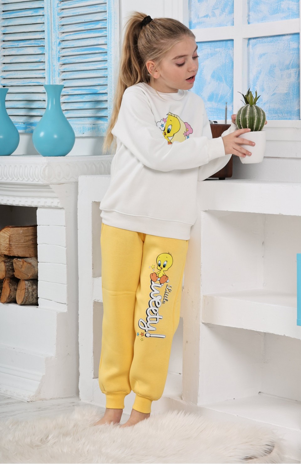 Kapitex 6181 Kız Çocuk Twety Baskılı Uzun Kol Pijama Takımı