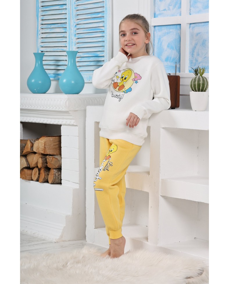 Kapitex 6181 Kız Çocuk Twety Baskılı Uzun Kol Pijama Takımı