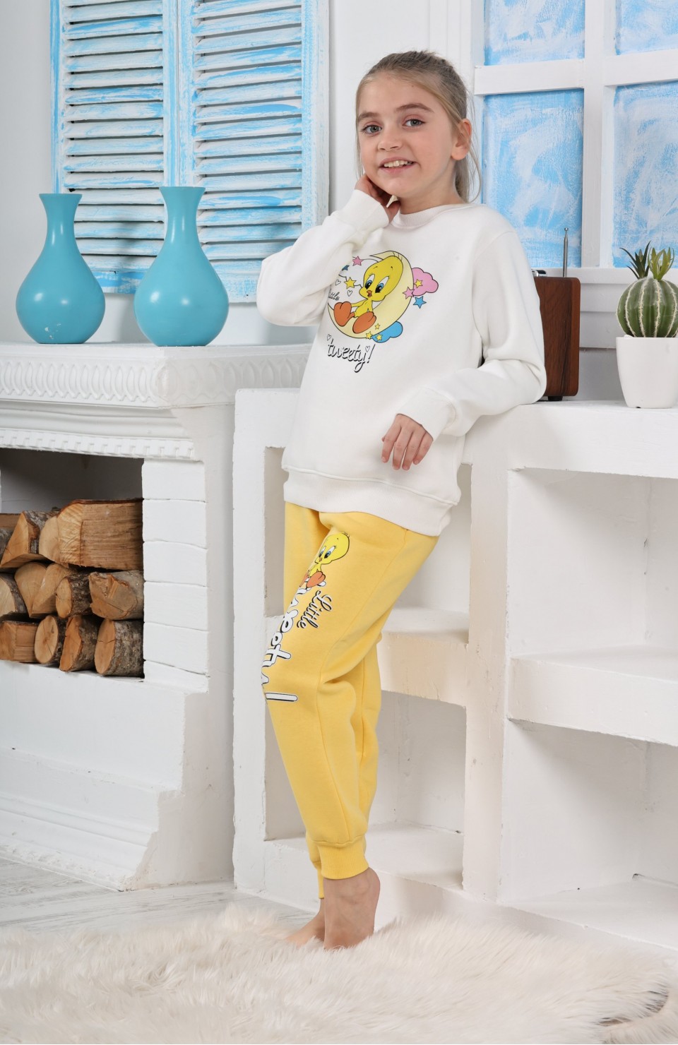 Kapitex 6181 Kız Çocuk Twety Baskılı Uzun Kol Pijama Takımı