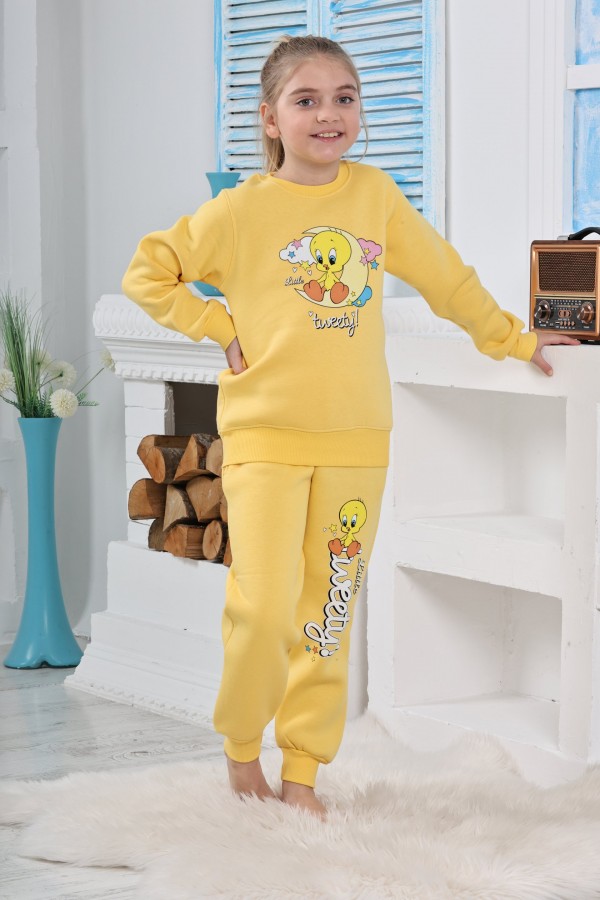 Kapitex 6181 Kız Çocuk Twety Baskılı Uzun Kol Pijama Takımı
