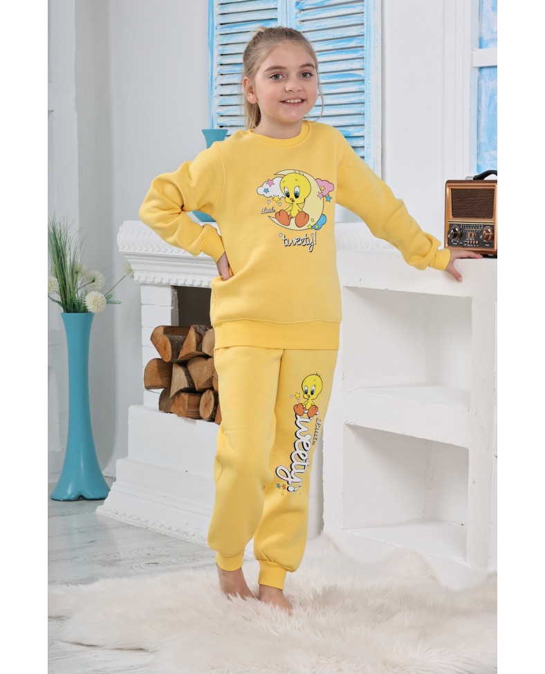 Kapitex 6181 Kız Çocuk Twety Baskılı Uzun Kol Pijama Takımı
