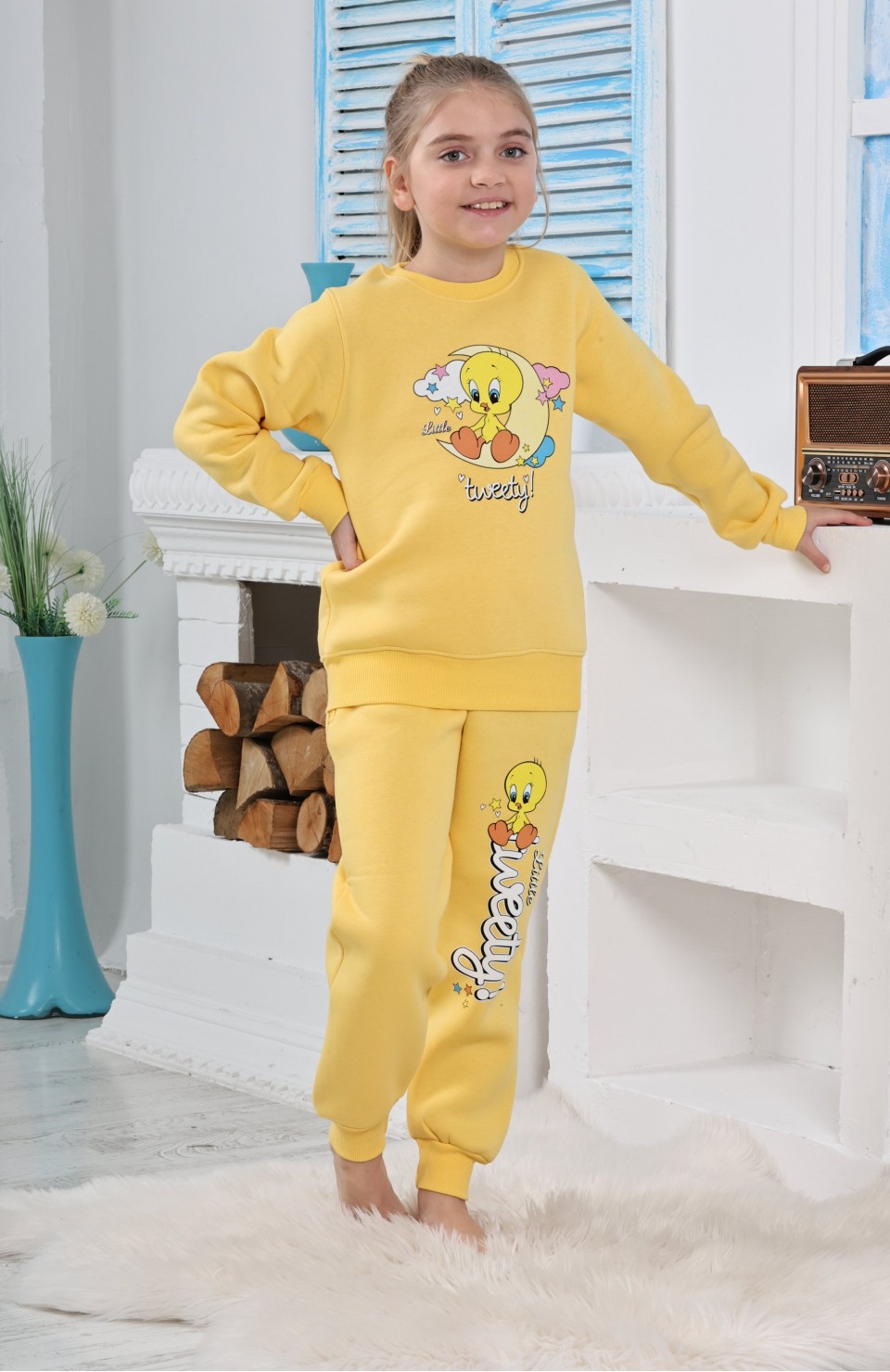 Kapitex 6181 Kız Çocuk Twety Baskılı Uzun Kol Pijama Takımı