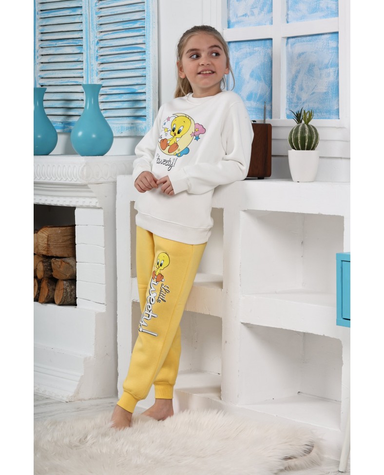 Kapitex 6181 Kız Çocuk Twety Baskılı Uzun Kol Pijama Takımı