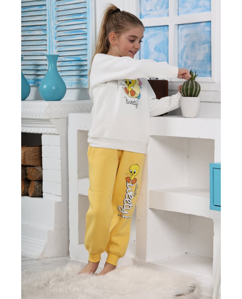 Kapitex 6181 Kız Çocuk Twety Baskılı Uzun Kol Pijama Takımı