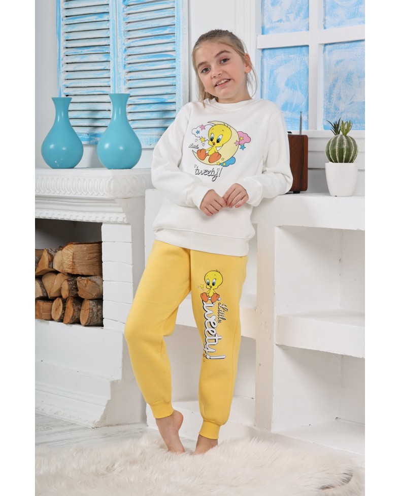 Kapitex 6181 Kız Çocuk Twety Baskılı Uzun Kol Pijama Takımı