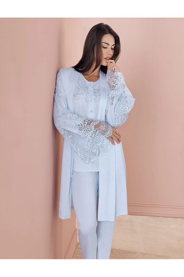 Espuar 757 Penye 3'lü Sabahlık Pijama Takımı