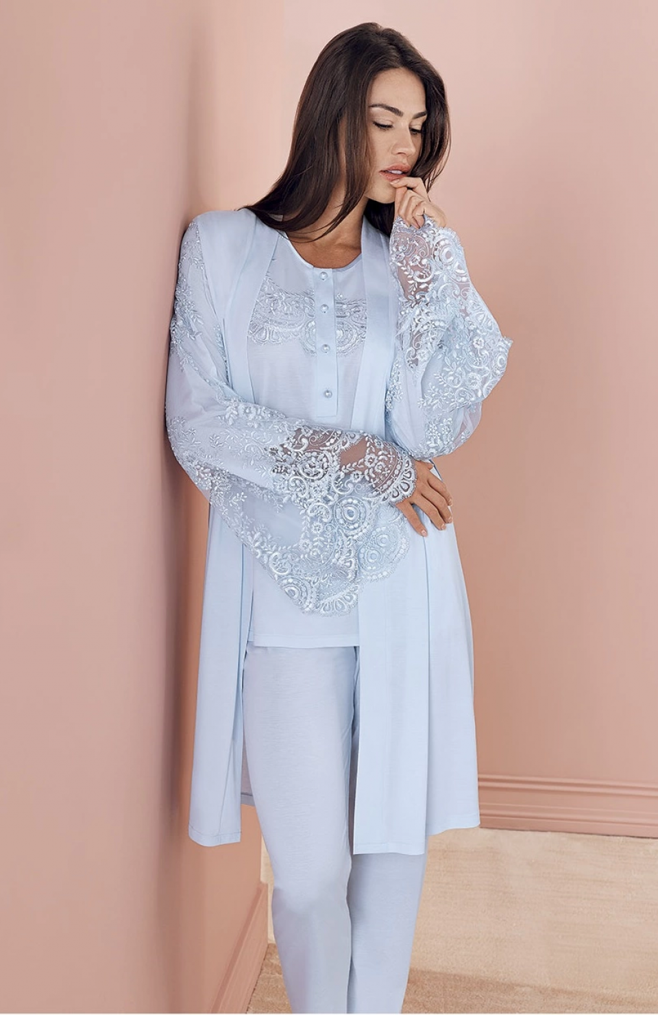 Espuar 757 Penye 3'lü Sabahlık Pijama Takımı