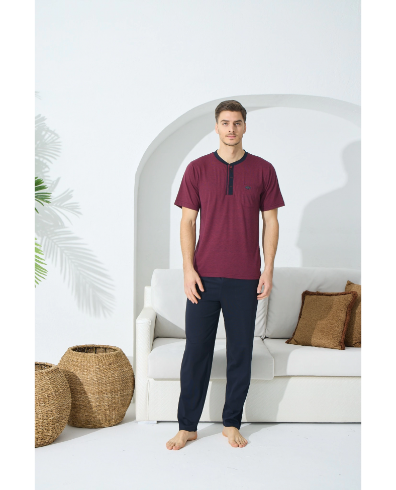 Kocabey 9513 Erkek Midi Yaka Kısa Kol Pijama Takım