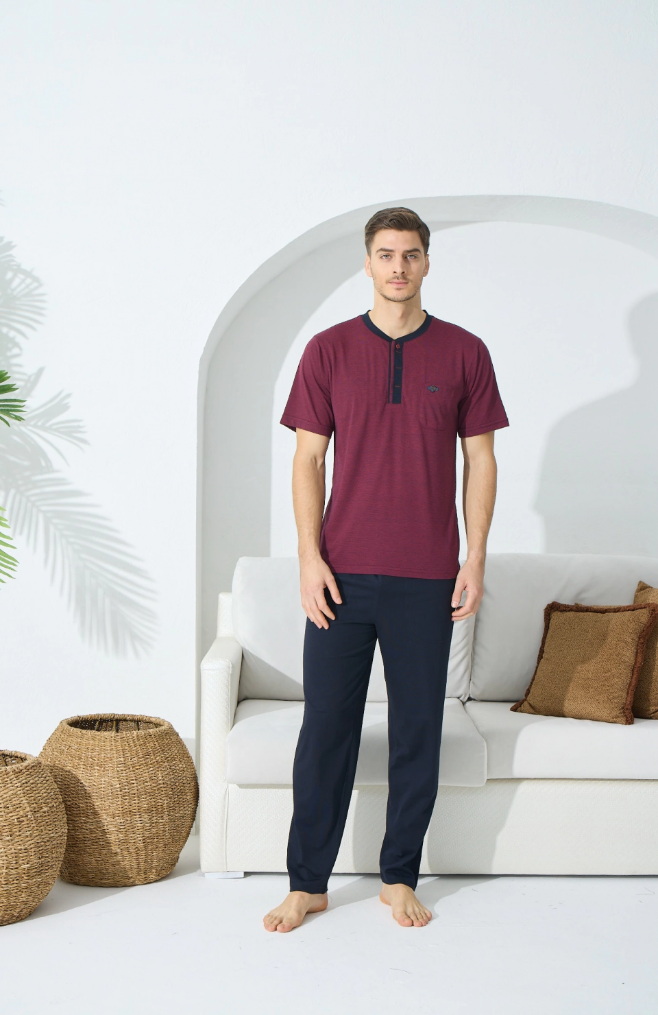 Kocabey 9513 Erkek Midi Yaka Kısa Kol Pijama Takım