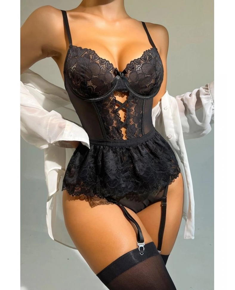 For Dreams 8412 Dantel Büstiyer ve Jartiyer Takım Somersan Giyim | Kadın, Erkek ve Çocuk Moda