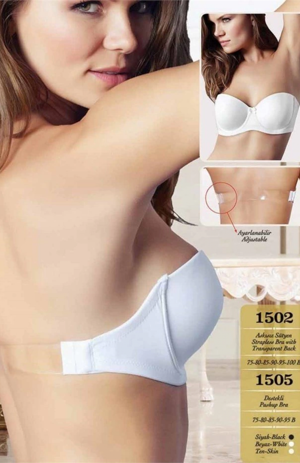Nurteks 1505 Straplez Sırt Şeffaf Sütyen