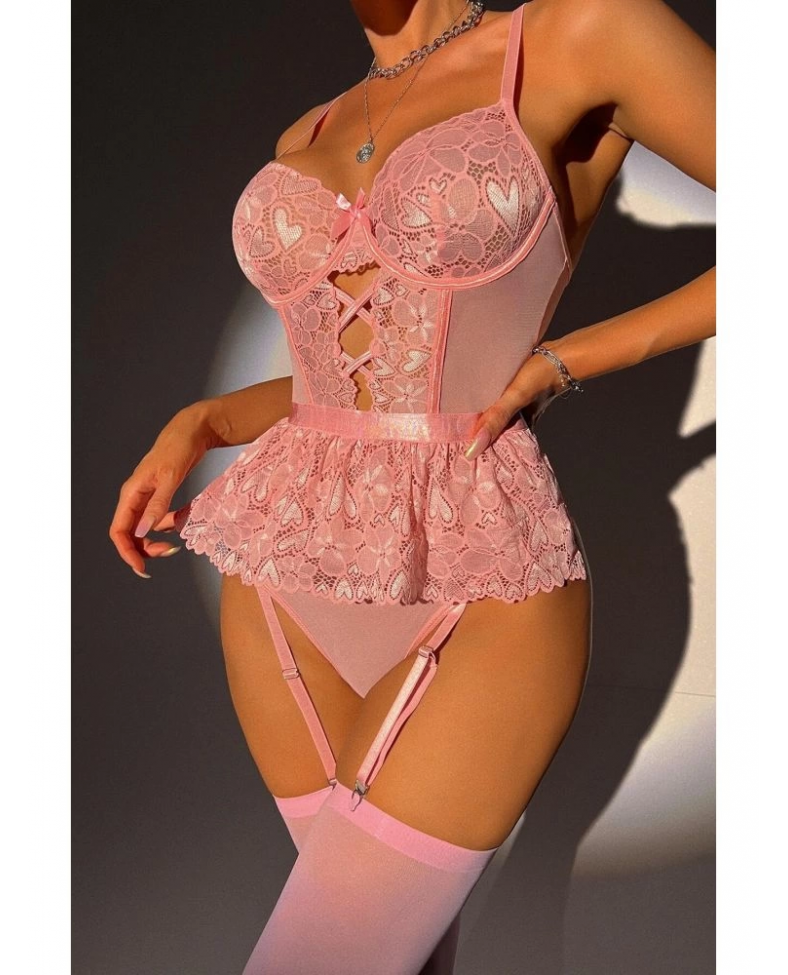 For Dreams 8412 Dantel Büstiyer ve Jartiyer Takım