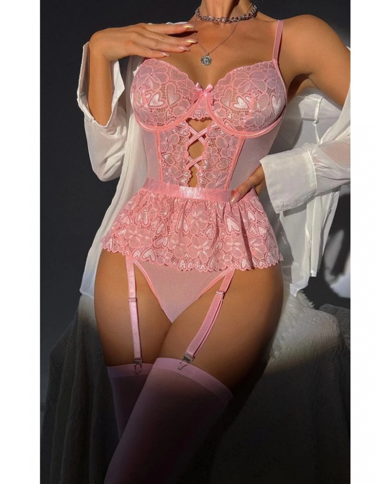 For Dreams 8412 Dantel Büstiyer ve Jartiyer Takım